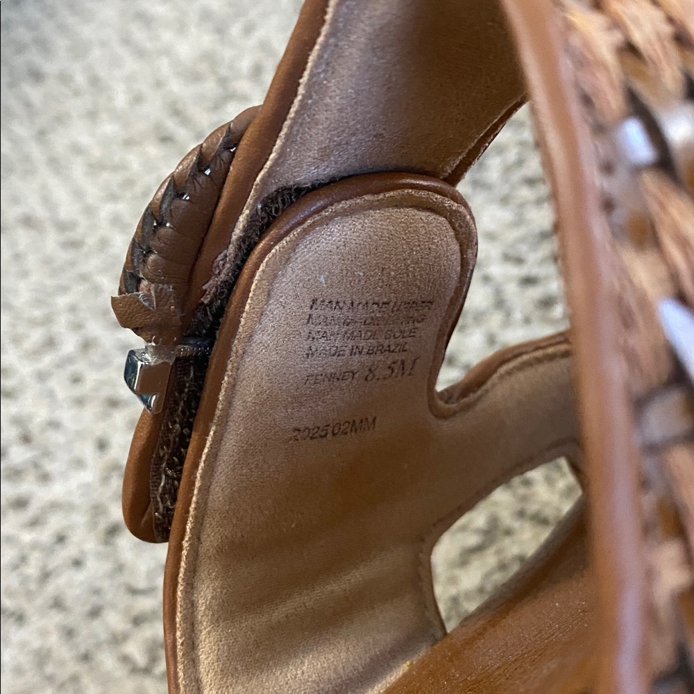 Brioso Fenney Brown Woven Double Buckle Banded Platform Slide Sandal, worn 5x - Picture 10 of 12